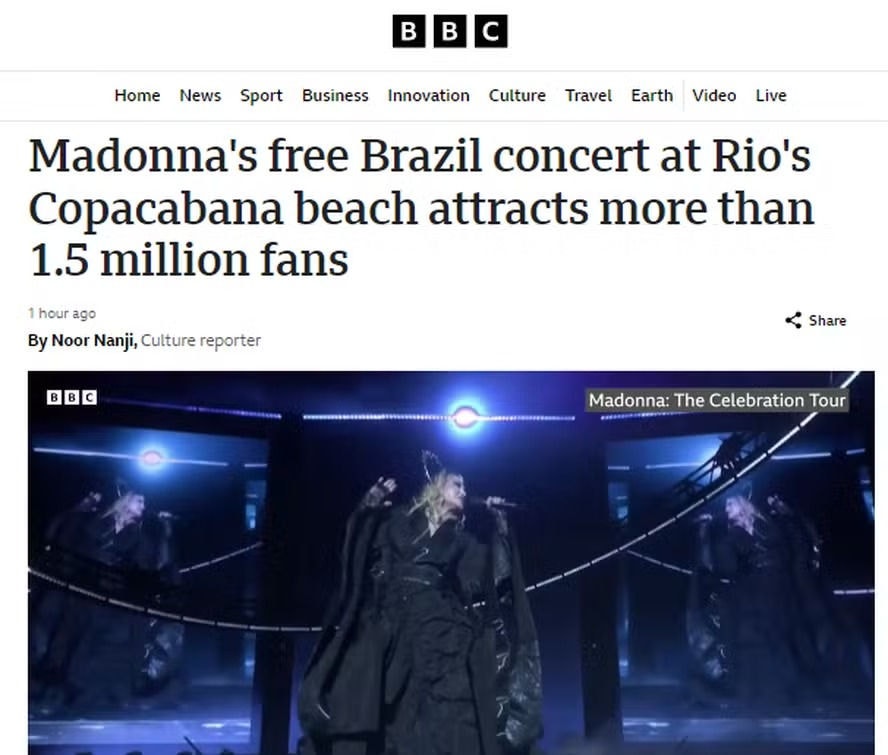Imprensa internacional repercute o show da Madonna no Rio