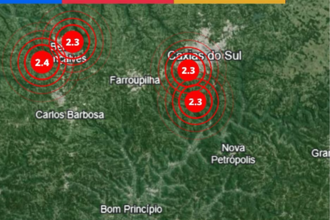 Rede Sismográfica Brasileira (RSBR) registrou tremores de terra em Caxias do Sul, Bento Gonçalves e Pinto Bandeira