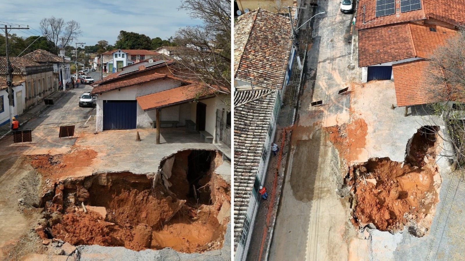 Adutora se rompeu na rua Bonfim, no centro histórico de Santa Luzia
