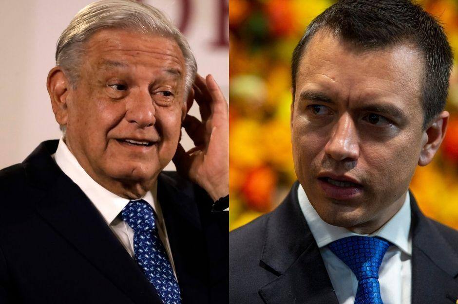 O presidente mexicano López Obrador e o equatoriano Daniel Noboa