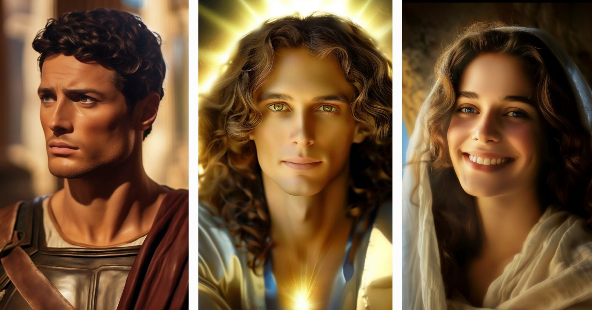 Emmanuel, anjo Ismael e Maria jovem criados por IA
