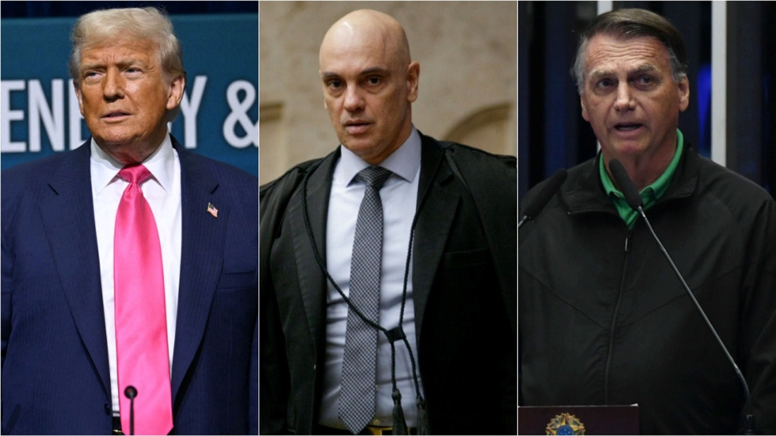 Donald Trump, Alexandre de Moraes e Jair Bolsonaro tiveram seus nomes envolvidos em temas polêmicos nas últimas semanas