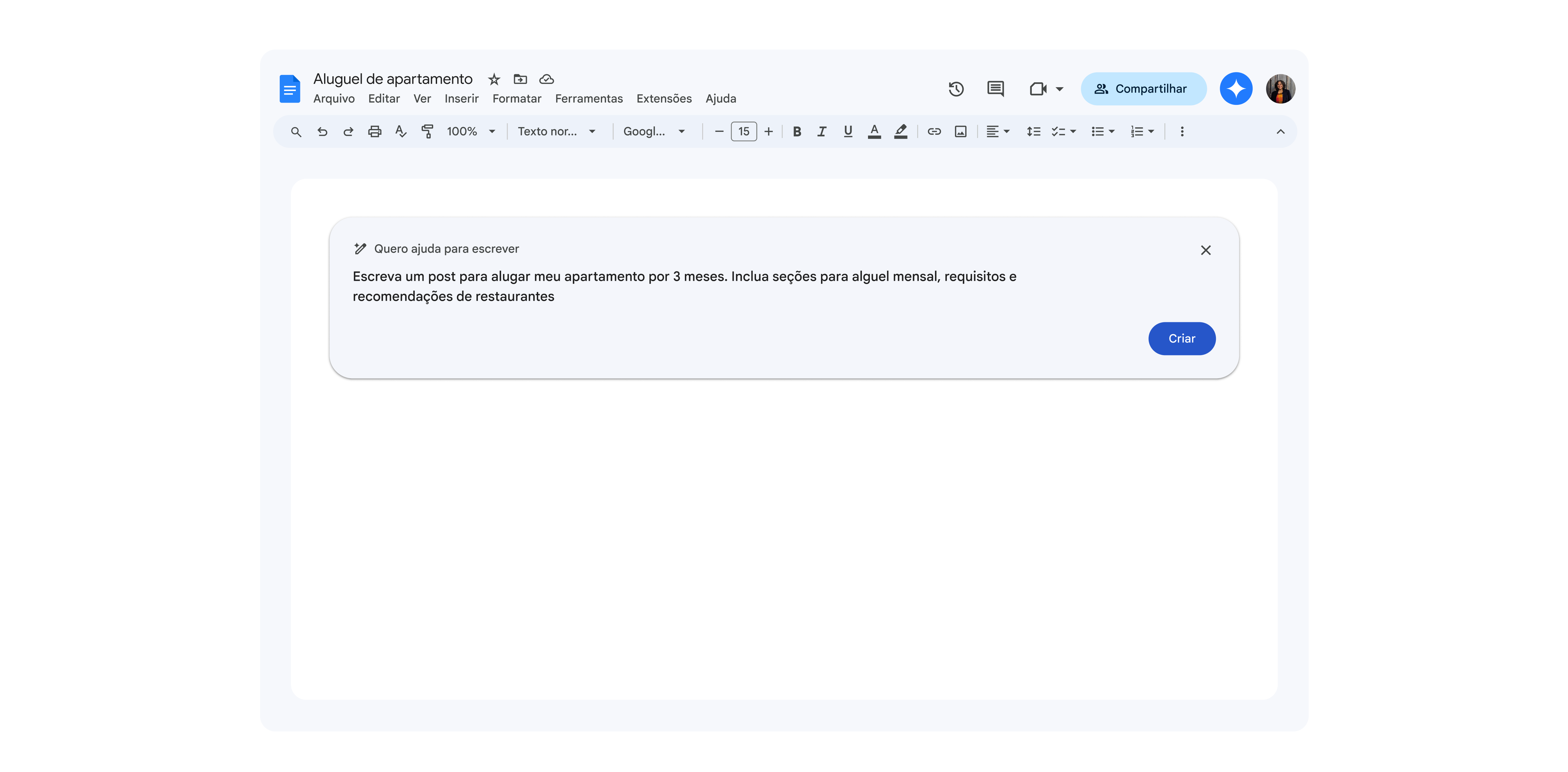 No Gmail, os usuários podem redigir mensagens a partir das sugestões da Inteligência Artificial generativa, bastando utilizar o botão ‘Ajude-me a Escrever’