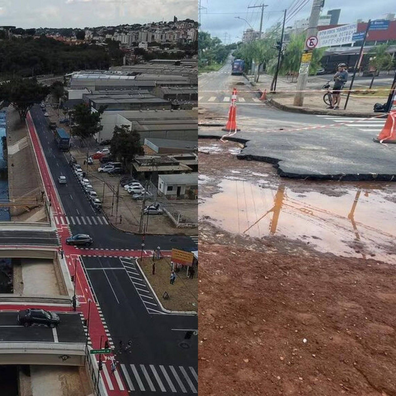A chuva que atingiu Belo Horizonte nesse domingo (31 de dezembro) arrancou parte do asfalto no local