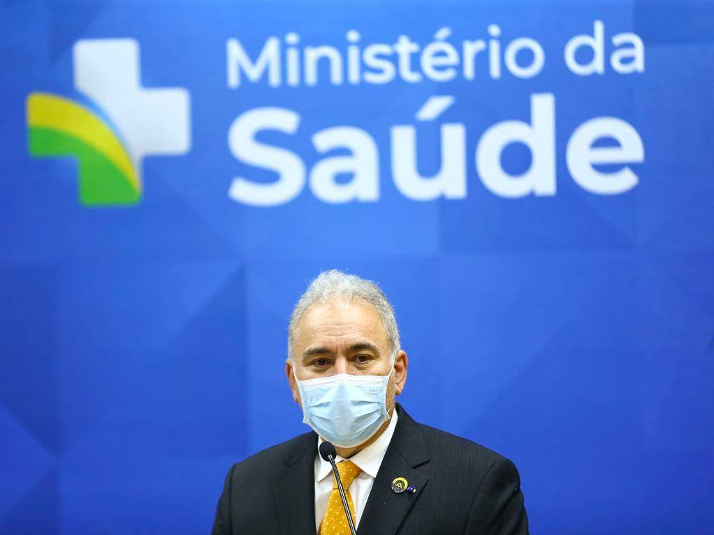 O ministro da Saúde, Marcelo Queiroga, durante anúncio de medida de cooperação humanitária internacional no enfrentamento à covid-19