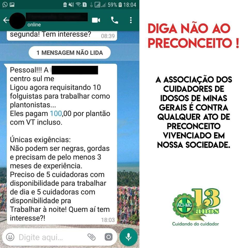 Anúncio Vaga Cuidadoras de Idosos