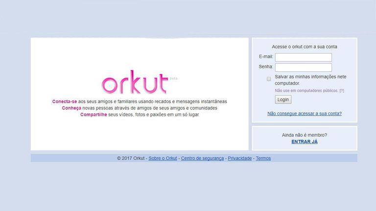 Página de entrada do Orkut