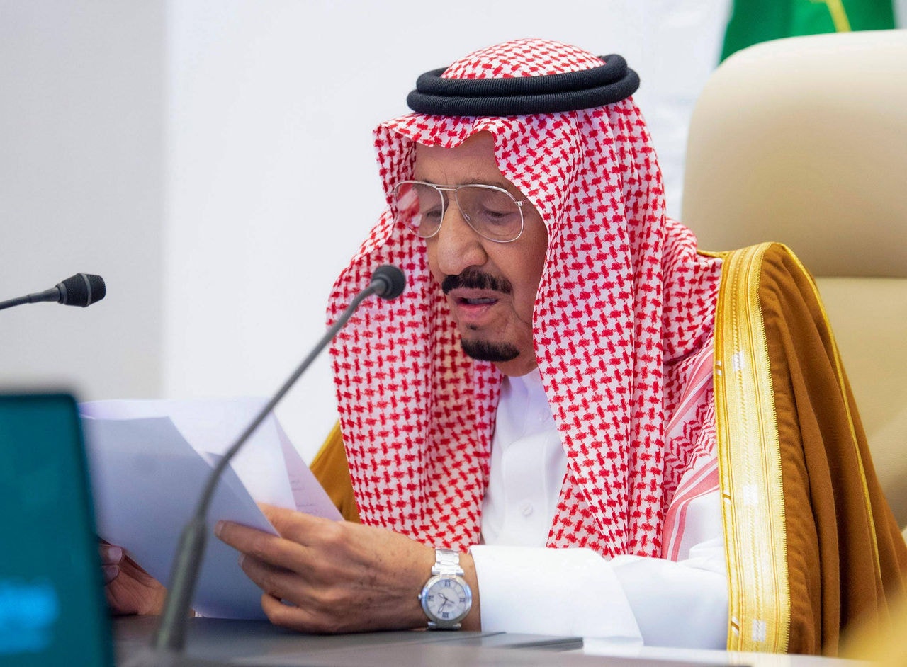 O rei Saudi King Salman, da Arábia Saudita, país que organizou a reunião virtual do G20