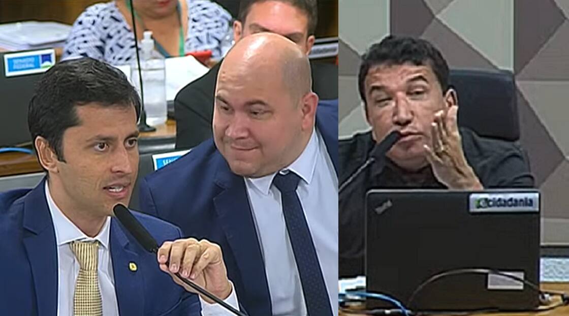 Na ordem, os deputados Duarte e Abílio Brunini; Magno Malta (direita) presidia a CPMI no momento da confusão