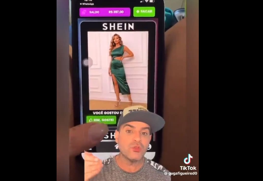 Influencer Guga Figueiredo denunciou o golpe em um vídeo no TikTok