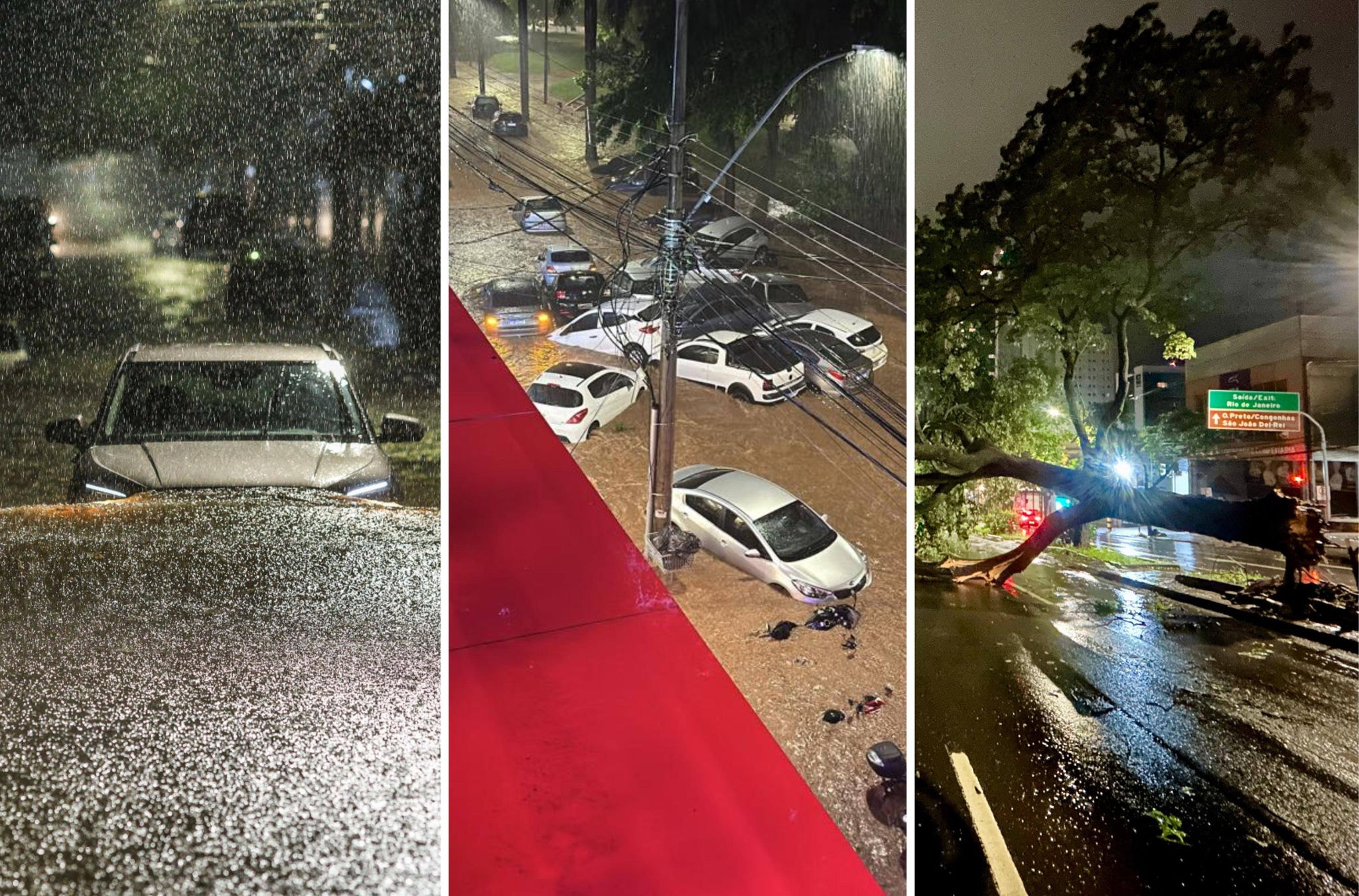 Temporal causou alagamentos em BH, arrastou carros e derrubou árvores