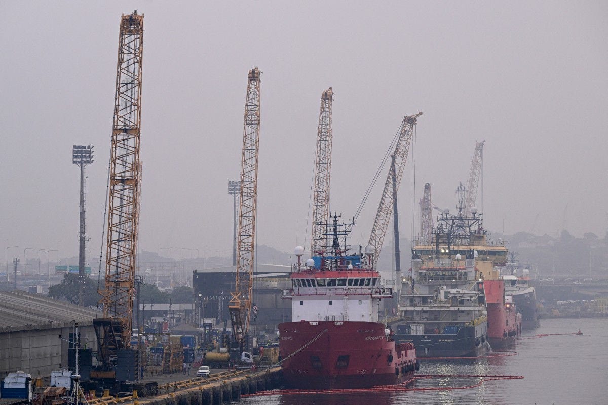 A general view of the port of Rio de Janeiro, Brazil, on July 17, 2025. (Photo by Pablo PORCIUNCULA / AFP)