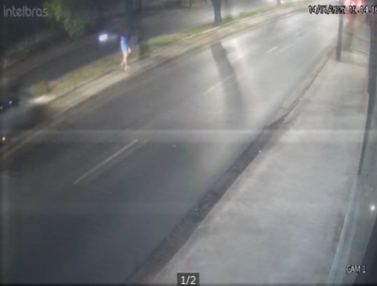 Imagens registraram o momento em que veículo invade a pista de caminhada e atinge pai e filho