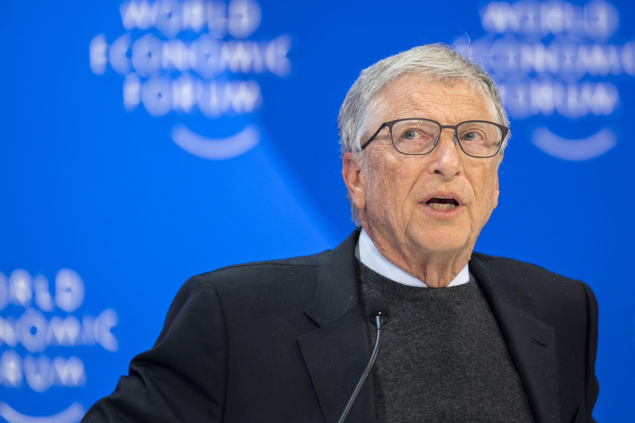 Bill Gates, fundador da Microsoft, durante palestra no Fórum Econômico Mundial Bill Gates, fundador da Microsoft, durante palestra no Fórum Econômico Mundial
