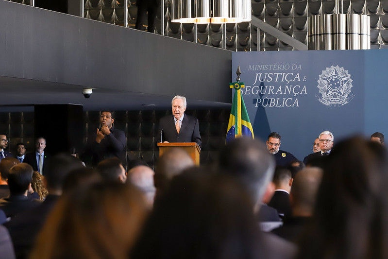 O ministro da Justiça, Ricardo Lewandowski, durante solenidade de lançamento da diretriz nacional sobre câmeras corporais