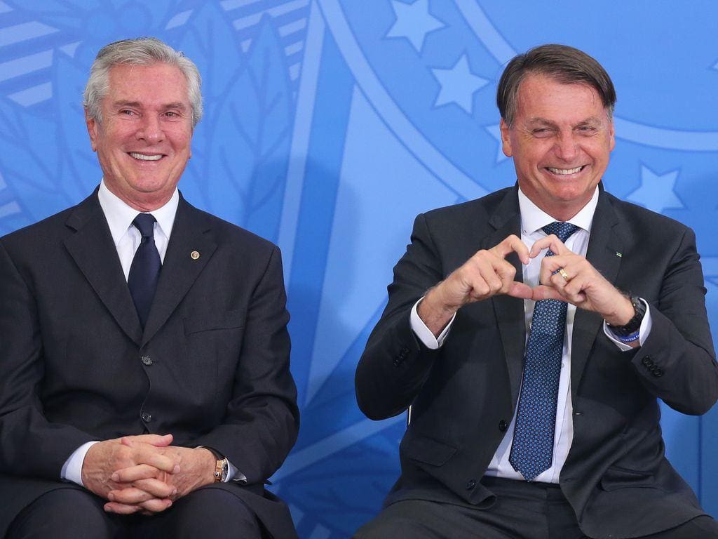 Senador Fernando Collor e o presidente Jair Bolsonaro, durante cerimônia de Posse do senhor Gilson Machado, Ministro de Estado do Turismo, em dezembro de 2020