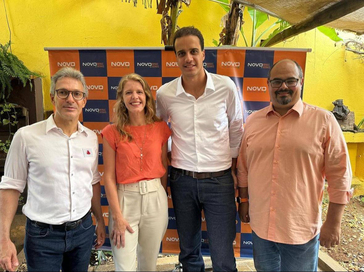 Na foto estão o governador de Minas Gerais Romeu Zema, Luísa Barreto, Lucas Gonzales e o vice governador, Mateus Simões