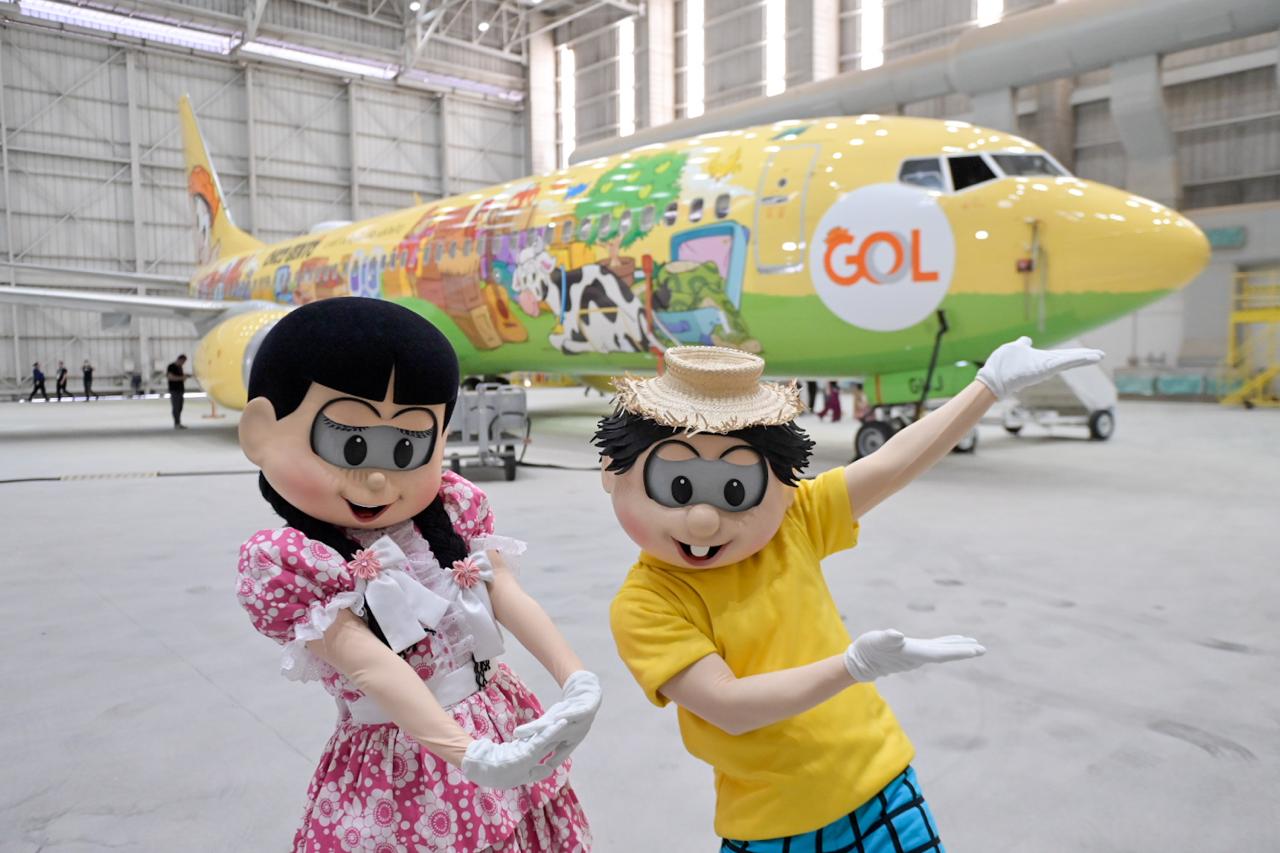 A aeronave temática, da parceria entre a Gol e a Maurício de Souza Produções, acaba de ser lançada no aeroporto internacional de Confins