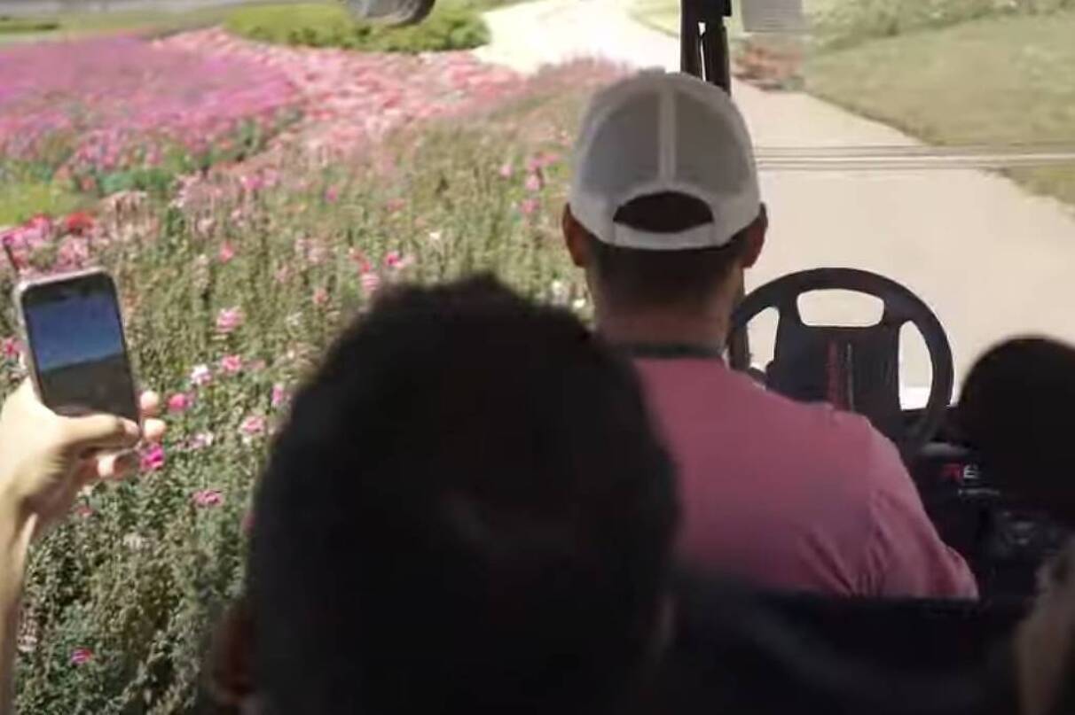 Site da Mátria Parque de Flores, em São Francisco de Paula (RS), informa sobre a possibilidade de utilizar um carrinho elétrico para se locomover no local 