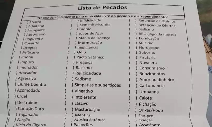Lista de pecados