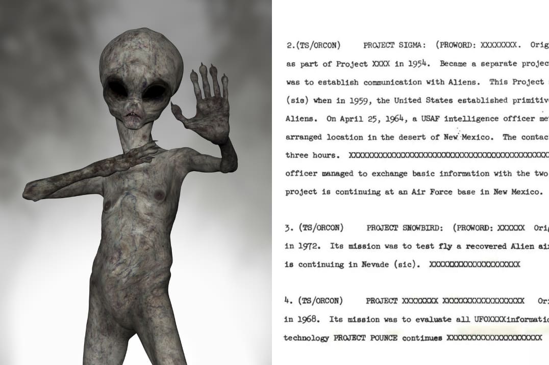 Parte do documento vazado na internet que aponta encontro de autoridades dos EUA com alienígenas