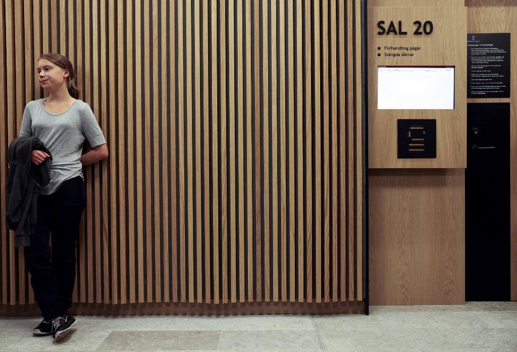 Greta Thunberg, em tribunal de Malmo, na Suécia