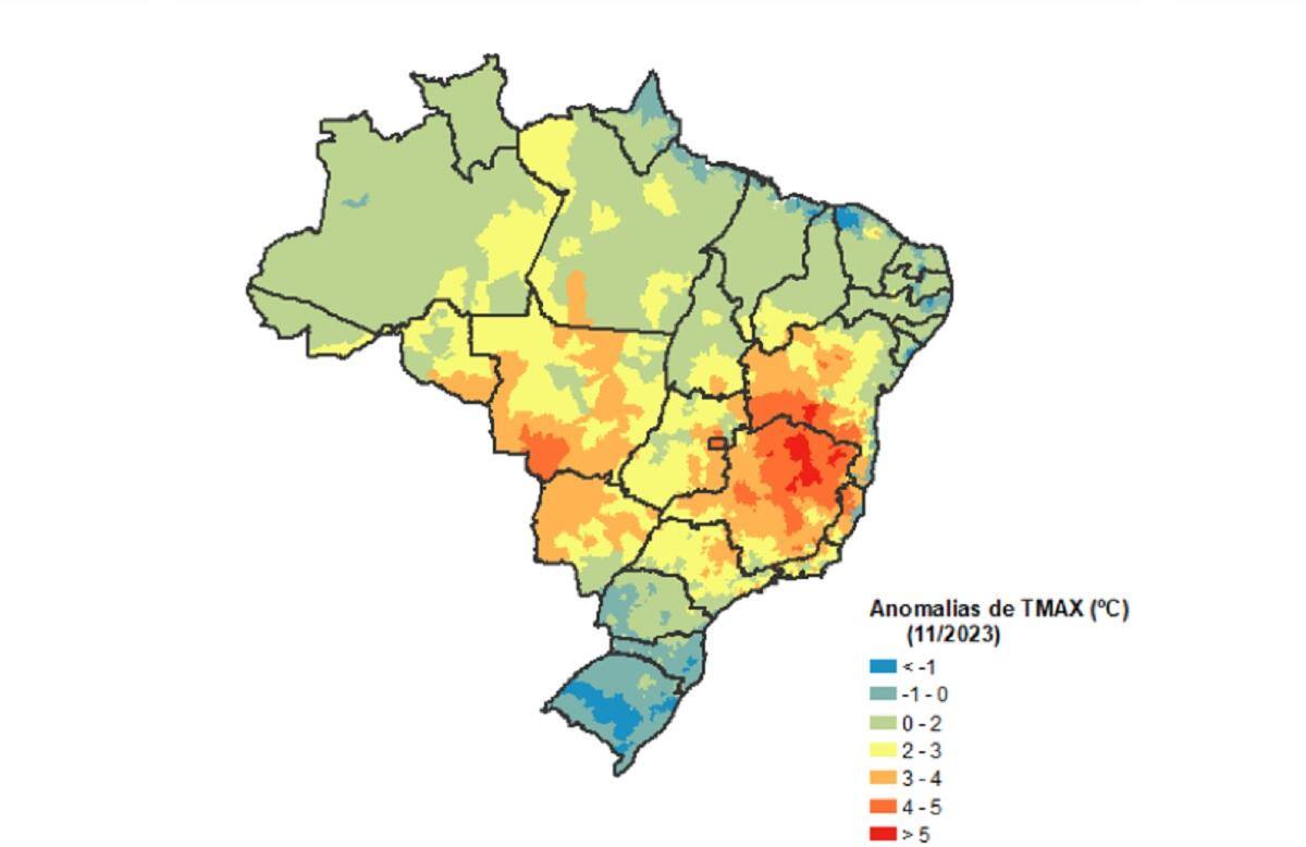 Mapa do estudo mostra onde ficaram concentradas as maiores anomalias de temperatura