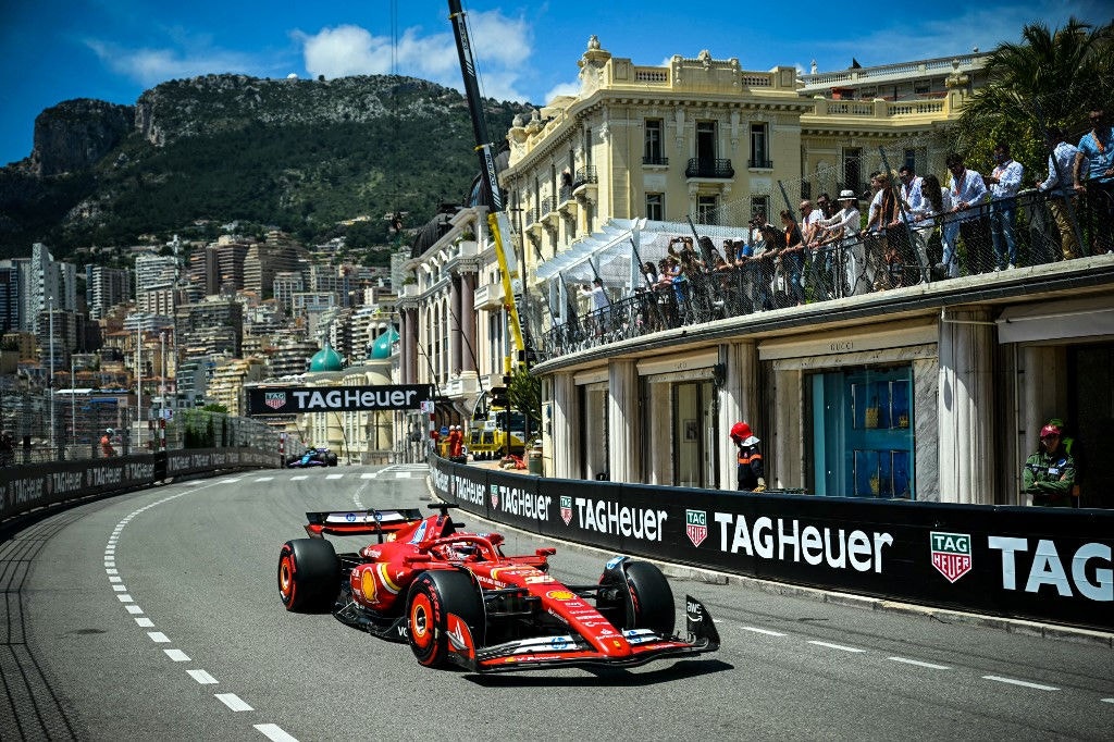 Ferrari's Monegasque driver Charles Leclerc drives during the third practice session of the Formula One Monaco Grand Prix on May 25 2024 at the Circuit de Monaco, on the eve of the race. (Photo by NICOLAS TUCAT / AFP)