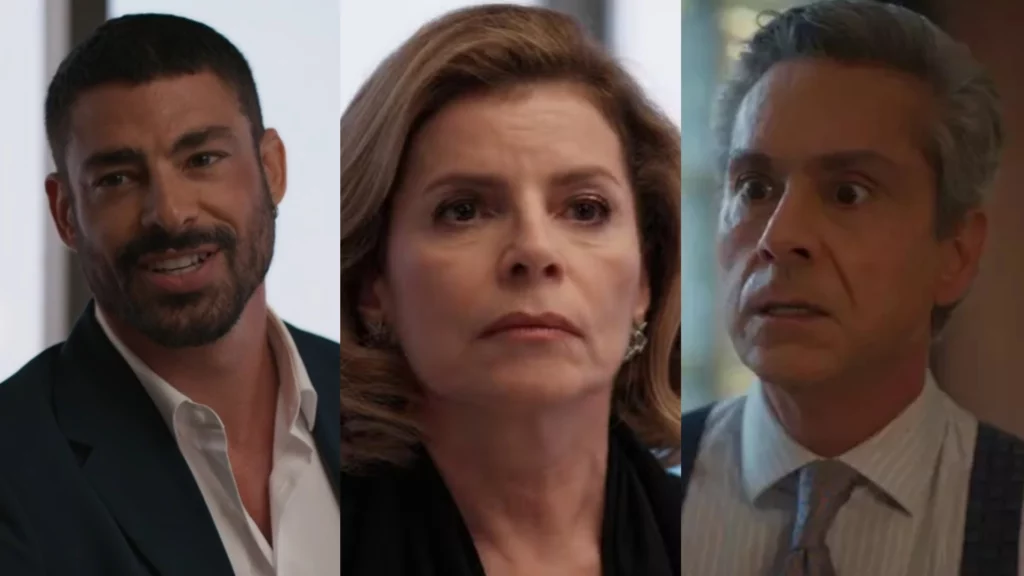 César (Cauã Reymond), Odete (Debora Bloch) e Marco Aurélio (Alexandre Nero) de Vale Tudo