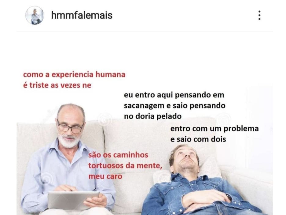 Post do Instagram do perfil humorístico hmmfalemais, que imagina cenas estranhas na terapia