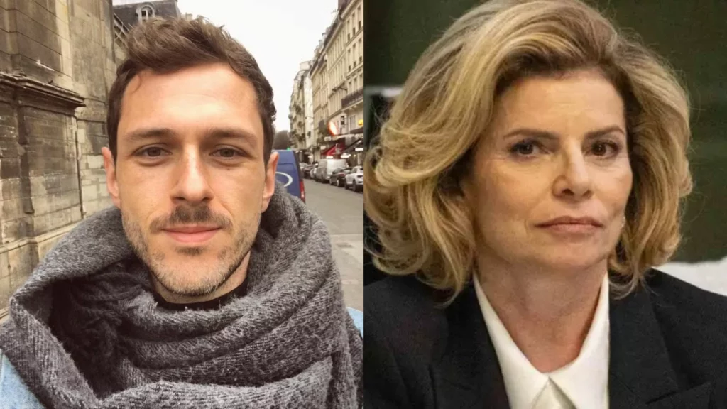 Guilherme Magon e Débora Block como Odete Roitman - Reprodução / Internet