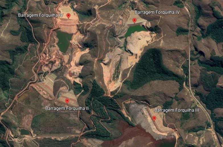 Mina da Fábrica é composta pelas estruturas de Forquilha I, II, III e IV e Grupo