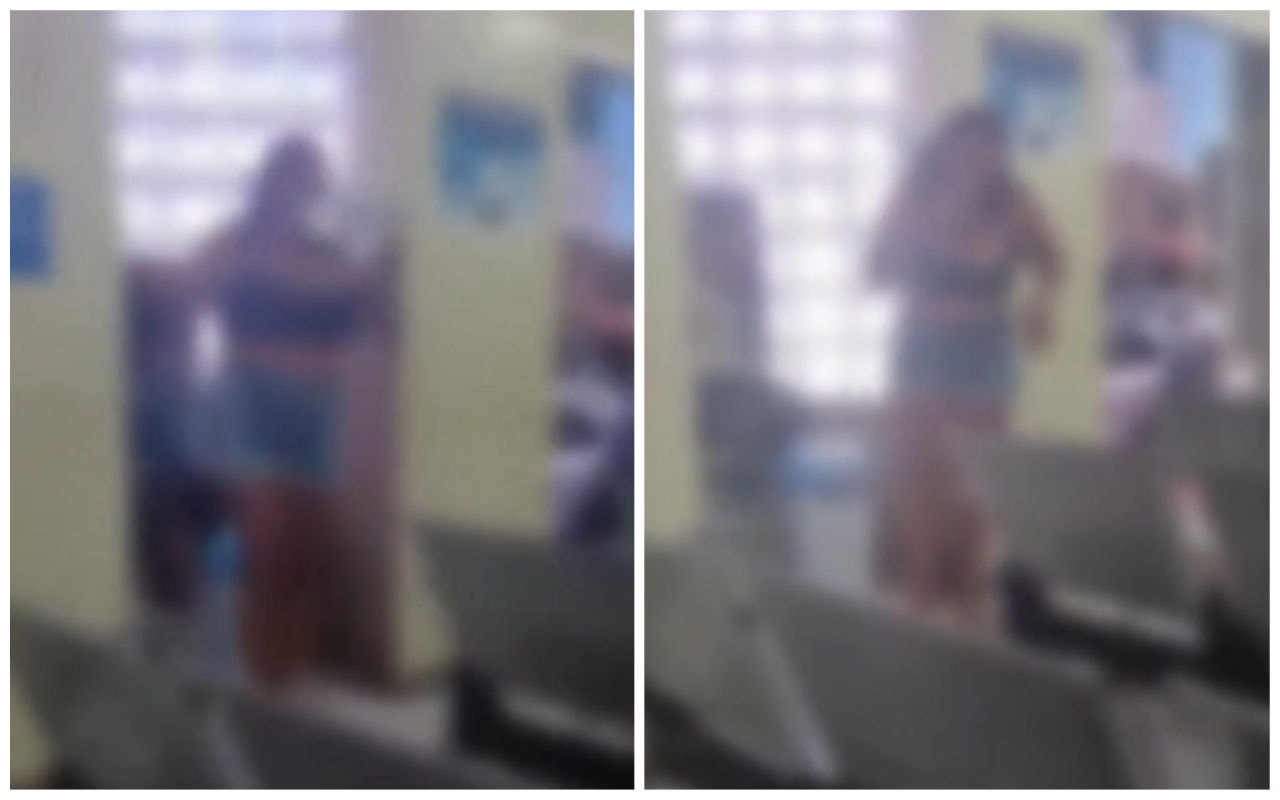 Mulher tomou banho e escovou os dentes durante o protesto