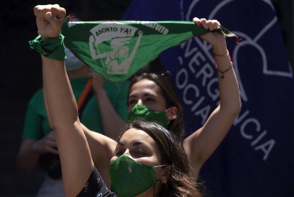 Protesto a favor da descriminalização do aborto em Santiago, no Chile