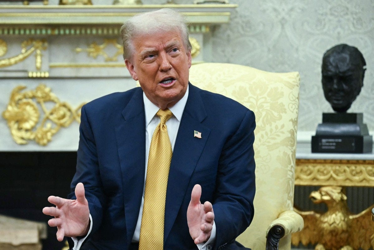 US President Donald Trump speaks during a meeting with Filipino President Ferdinand Marcos Jr. in the Oval Office of the White House in Washington, DC on July 22, 2025. Trump voiced confidence at reaching a trade deal with the Philippines as he welcomed his counterpart Ferdinand Marcos to the White House. (Photo by ANDREW CABALLERO-REYNOLDS / AFP)