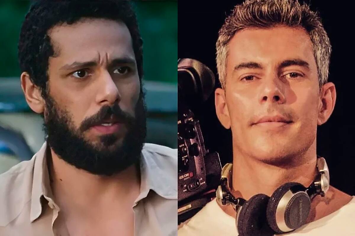 Amaury Lorenzo em cena de "Terra e Paixão" e o diretor Sérgio Pires Lobato