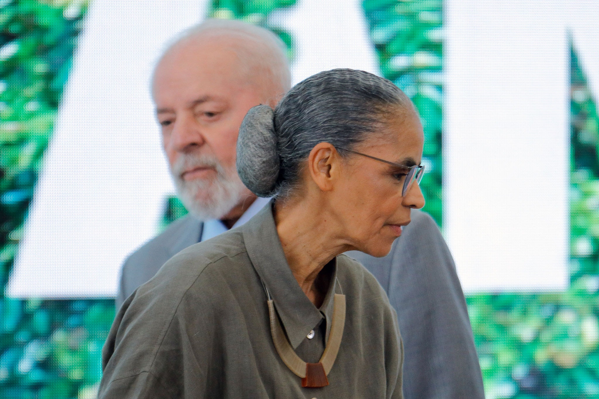 O presidente da República, Luiz Inácio Lula da Silva (PT), e a ministra Marina Silva (Meio Ambiente), durante evento no Palácio do Planalto, nesta quarta-feira (3)