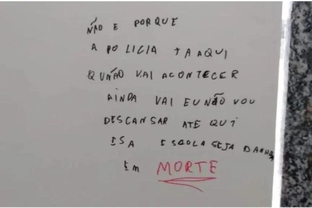 Bilhete deixado em escola de Itabirito prometia massacre na instituição de ensino