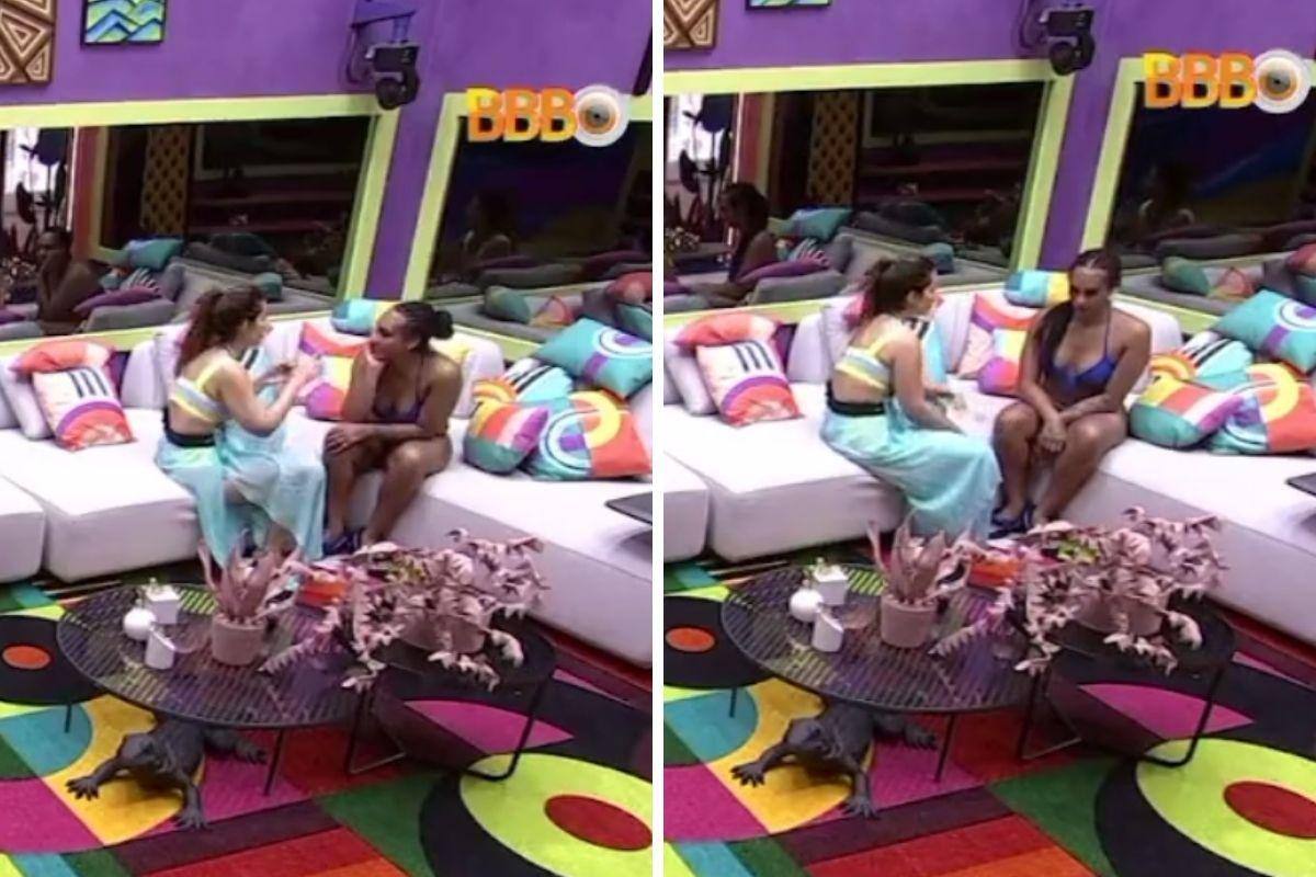 Laís e Linn da Quebrada conversam na sala da casa do 'BBB 22'