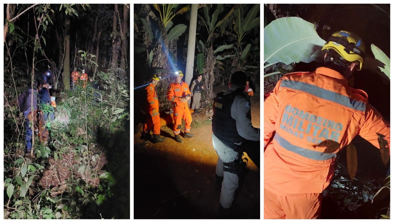 Imagens registraram Bombeiros durante o resgate de corpo encontrado em pedreira em Brazópolis, no Sul de Minas