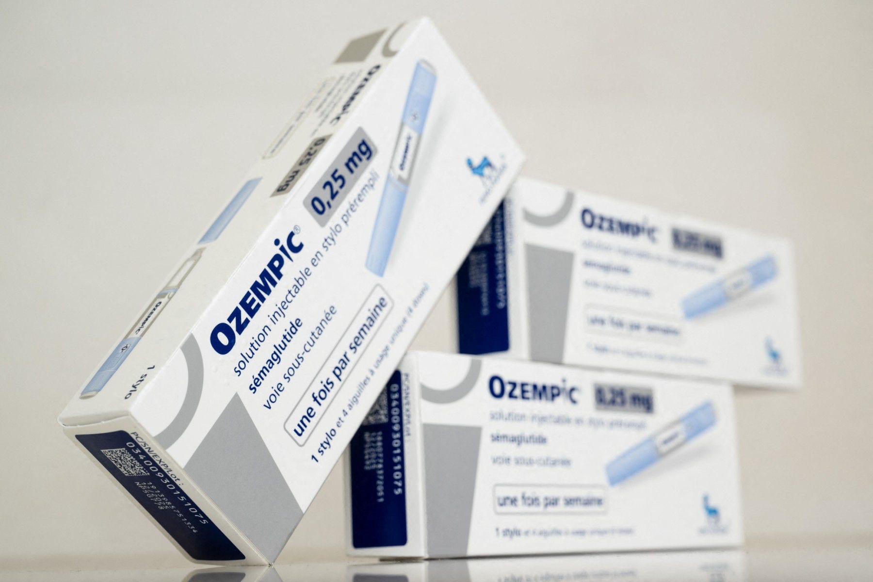 This picture taken on October 23, 2023, shows Ozempic medication boxes, an injectable antidiabetic drug, in a pharmacy in Riedisheim, eastern France. (Photo by SEBASTIEN BOZON / AFP)