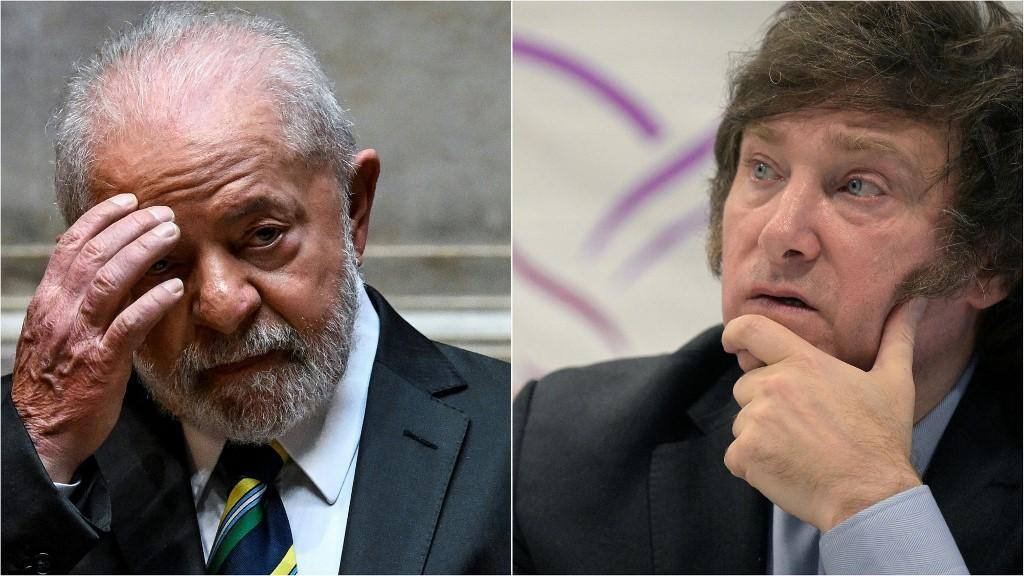 O presidente Luiz Inácio Lula da Silva, e o presidente eleito da Argentina, Javier Milei