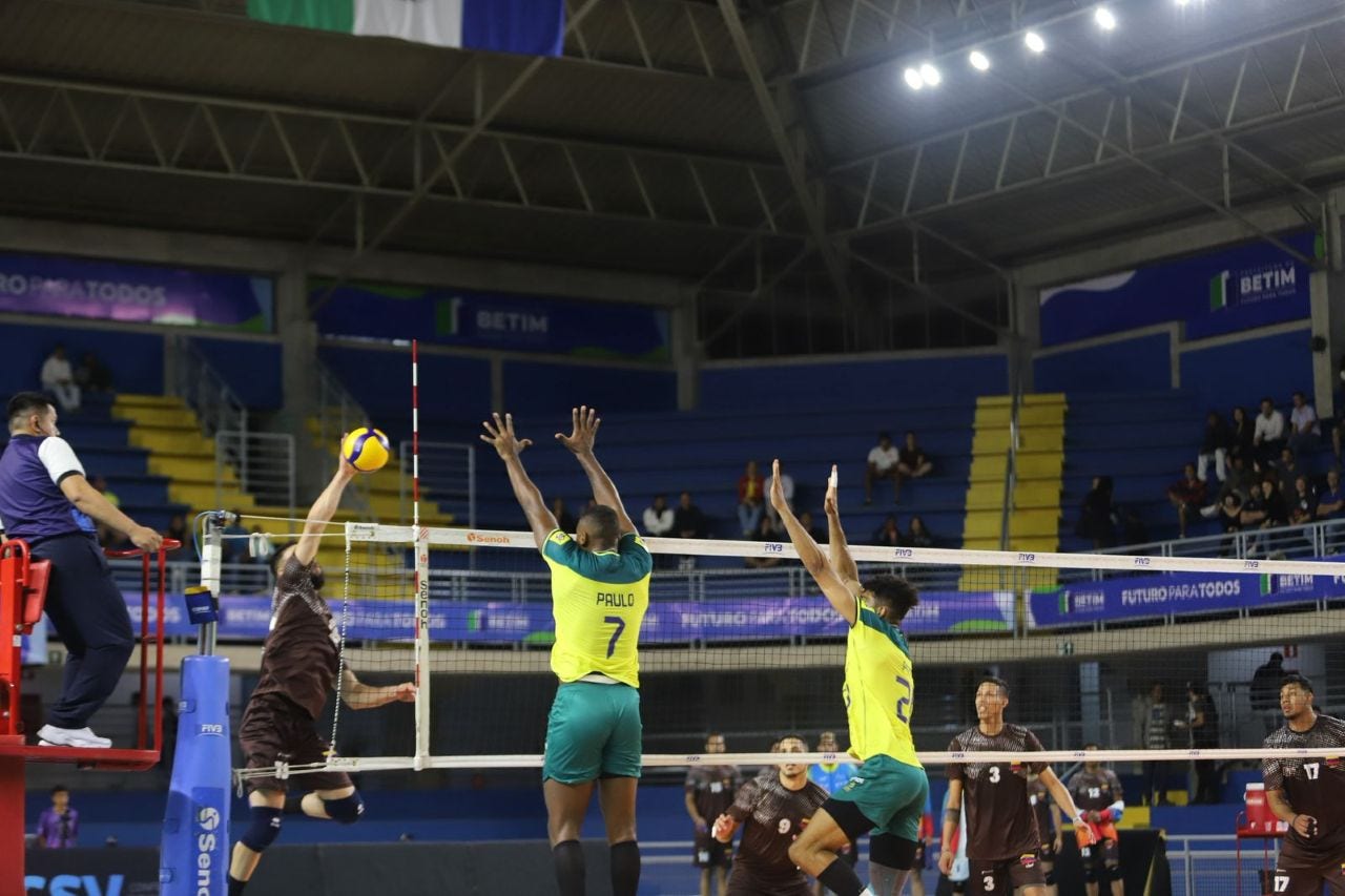 Brasil x Venezuela, pela Copa América de Vôlei 2025, no
ginásio Poliesportivo Divino Ferreira Braga, em Betim 