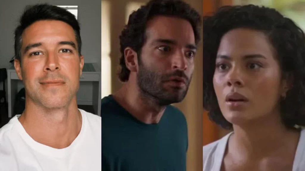Igor (Bernardo Velasco), Afonso (Humberto Carrão) e Fátima (Bella Campos) de Vale Tudo