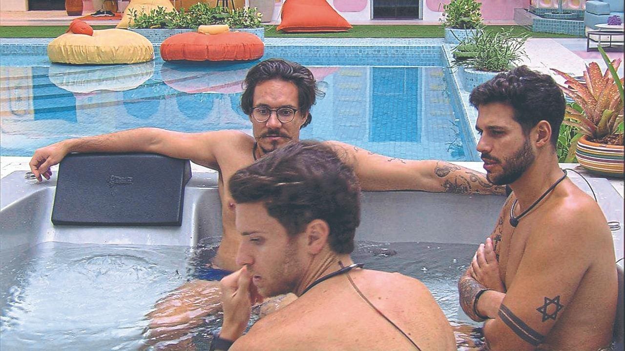 Eliezer, Lucas e Rodrigo, na casa do BBB