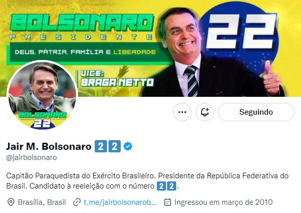 No Twitter, Bolsonaro ainda se identifica como presidente do Brasil