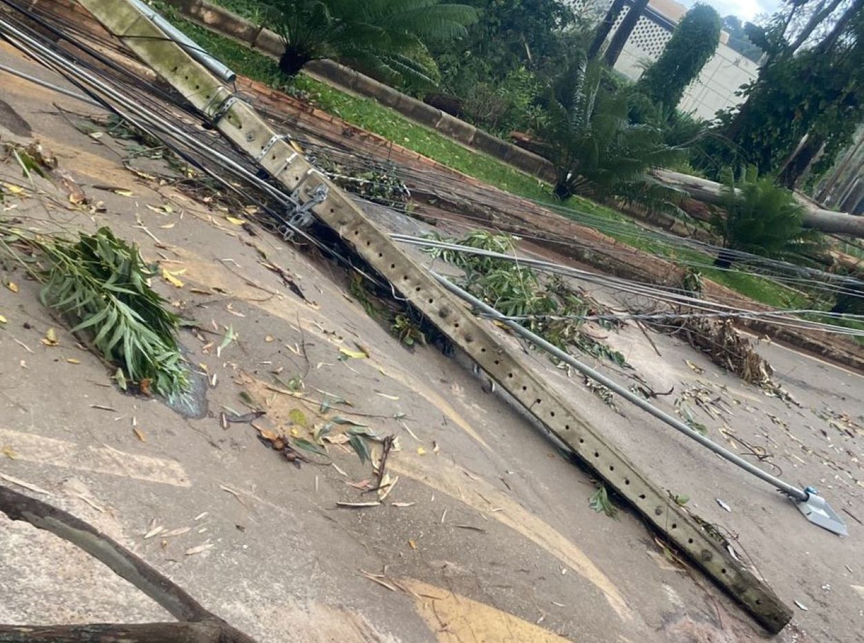 Postes e árvores caíram durante forte chuva em Ibirité, na Grande BH 
