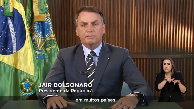 Jair Bolsonaro em pronunciamento oficial sobre o coronavírus