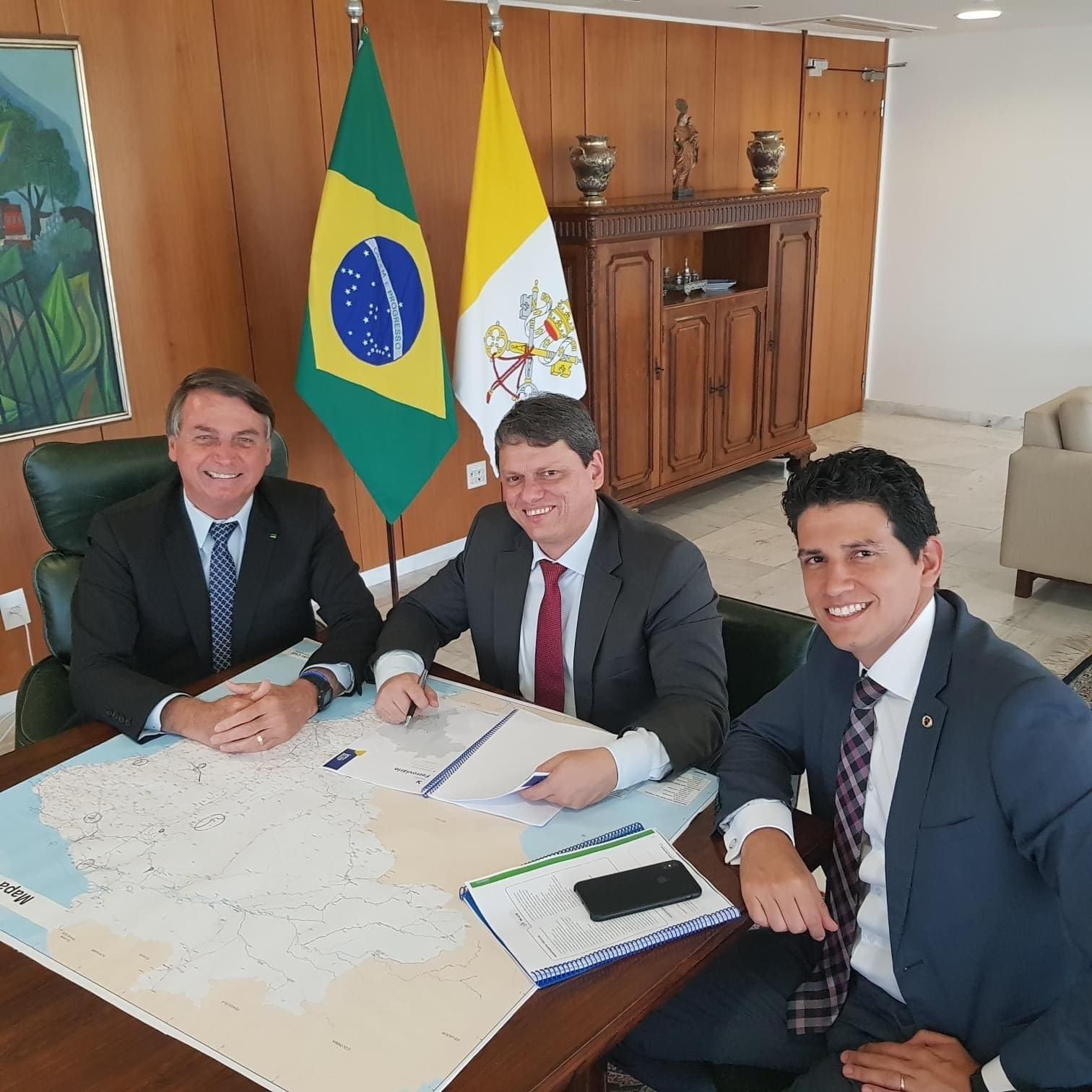 Jair Bolsonaro, Tarcísio Gomes de Freitas e Marcelo Sampaio