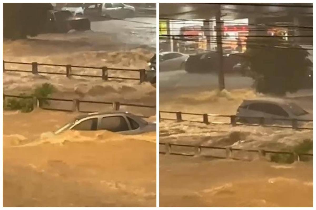 Veículos foram arrastados com a força das águas